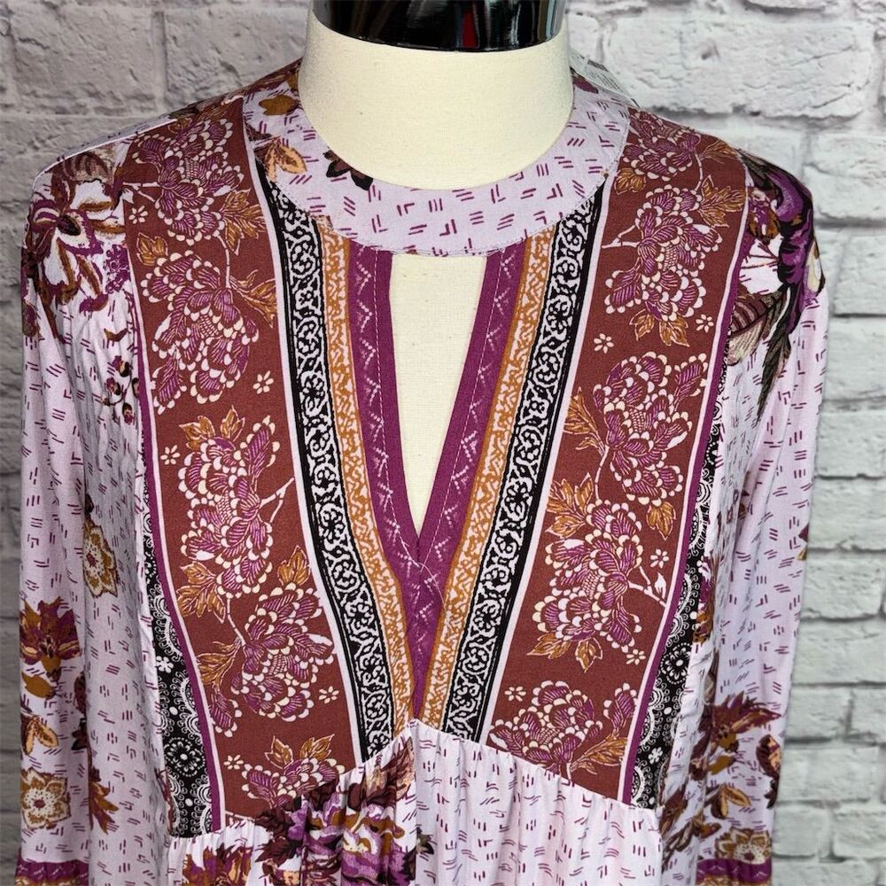 Maurices Women's L Purple Floral Boho Peasant Blouse Long Sleeve - Picture 6 of 9